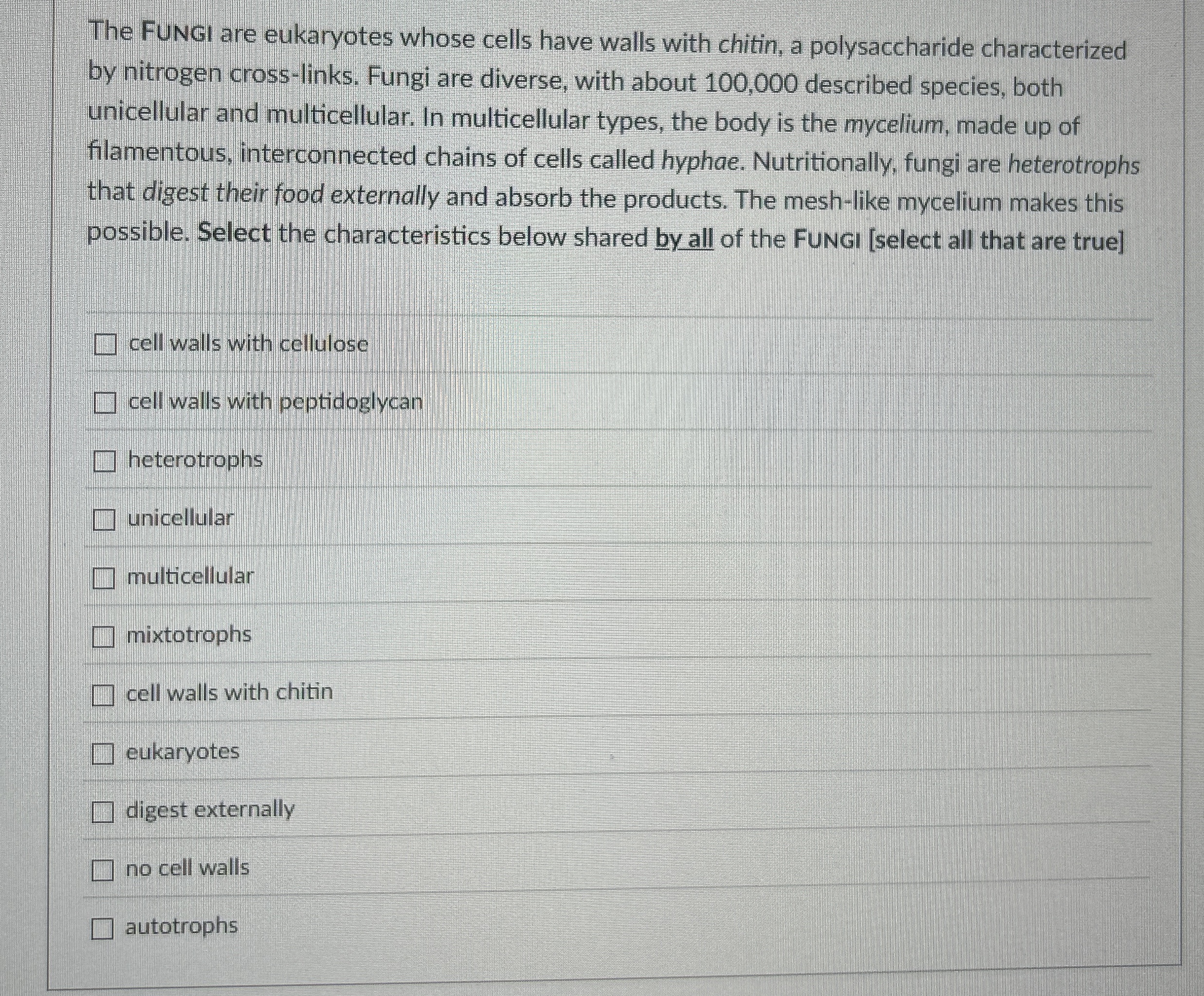 High Quality Solution The Fungi Are Eukaryotes Whose Cells Have Walls 