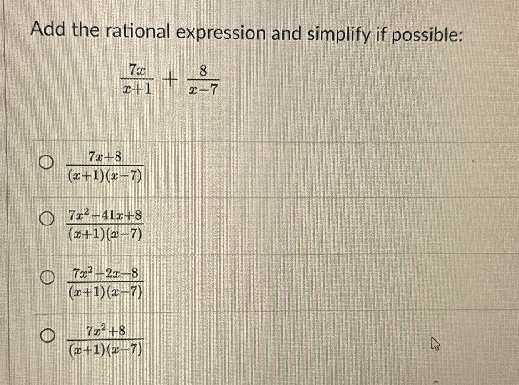 Solved Add the rational expression and simplify if | Chegg.com