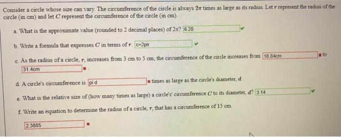 w to Consider a circle whose size can vary. The