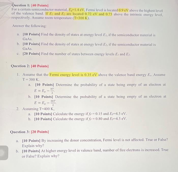 Solved Question 1: [40 Points] For A Certain Semiconductor | Chegg.com