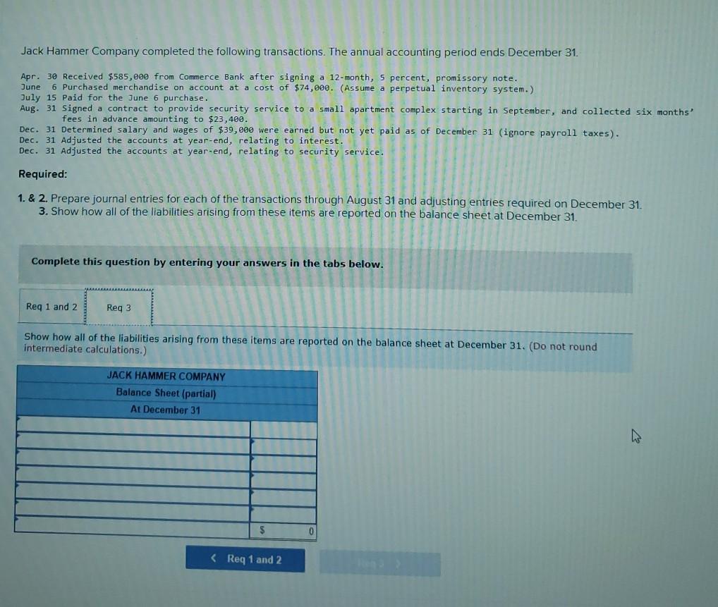 Solved Jack Hammer Company completed the following