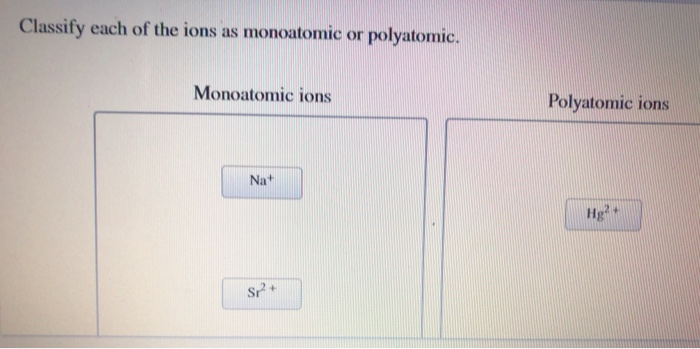 Solved Classify each of the ions as monoatomic or | Chegg.com