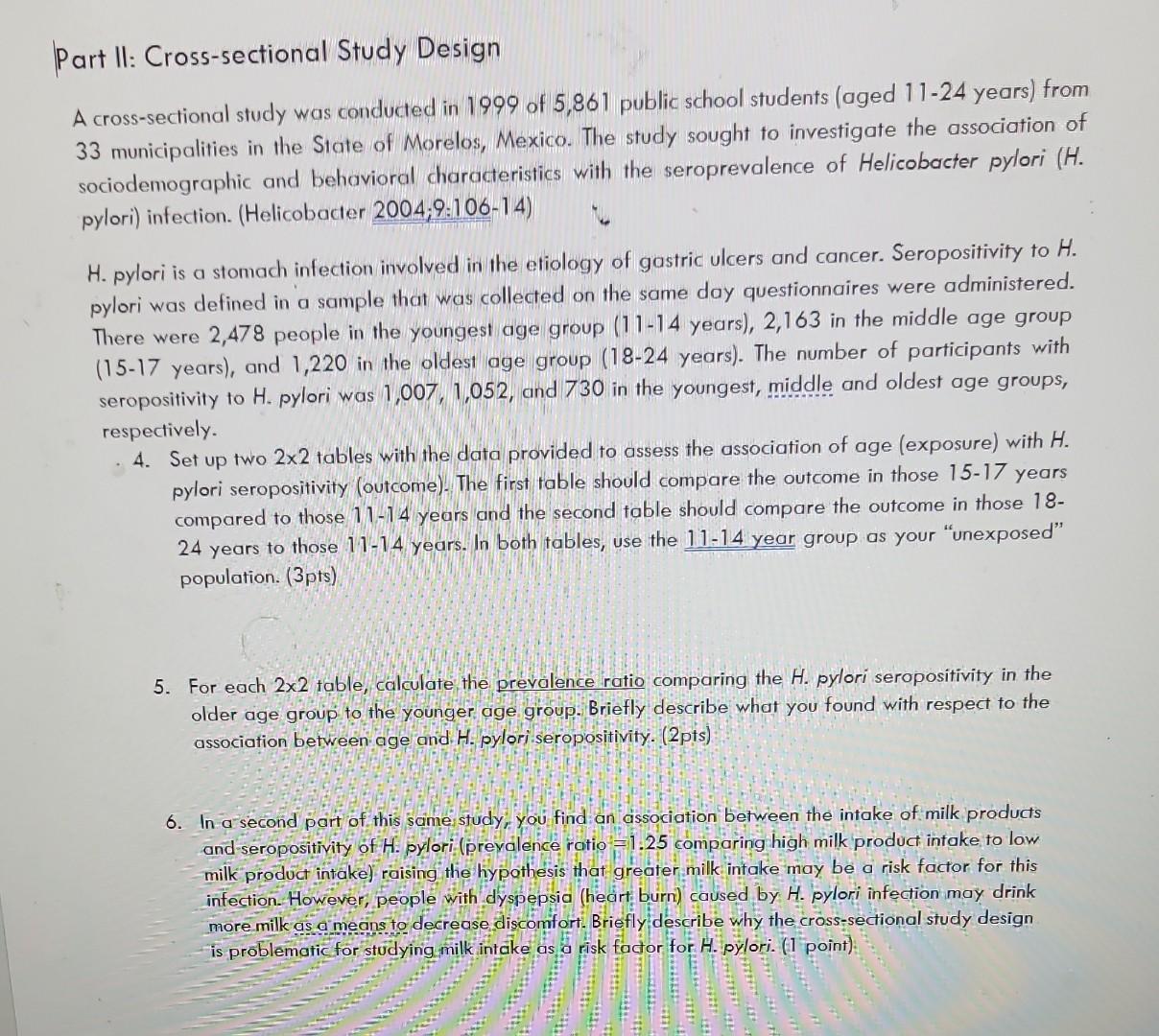 art II: Cross-sectional Study Design A | Chegg.com