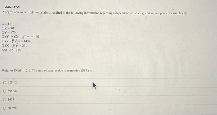 Solved A Regression And Correlation Analysis Resulted In The | Chegg.com