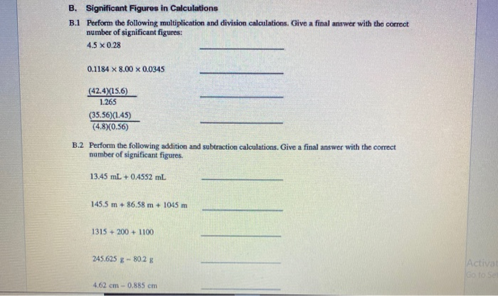 Solved B. Significant Figures In Calculations B.1 Perform | Chegg.com