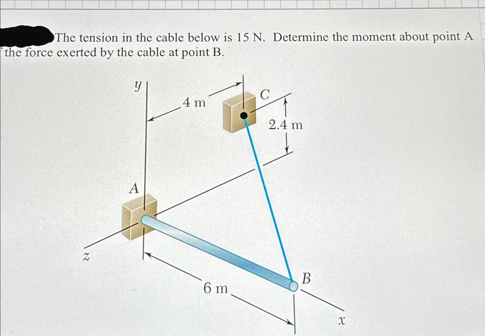 Solved The tension in the cable below is 15N. ﻿Determine the | Chegg.com