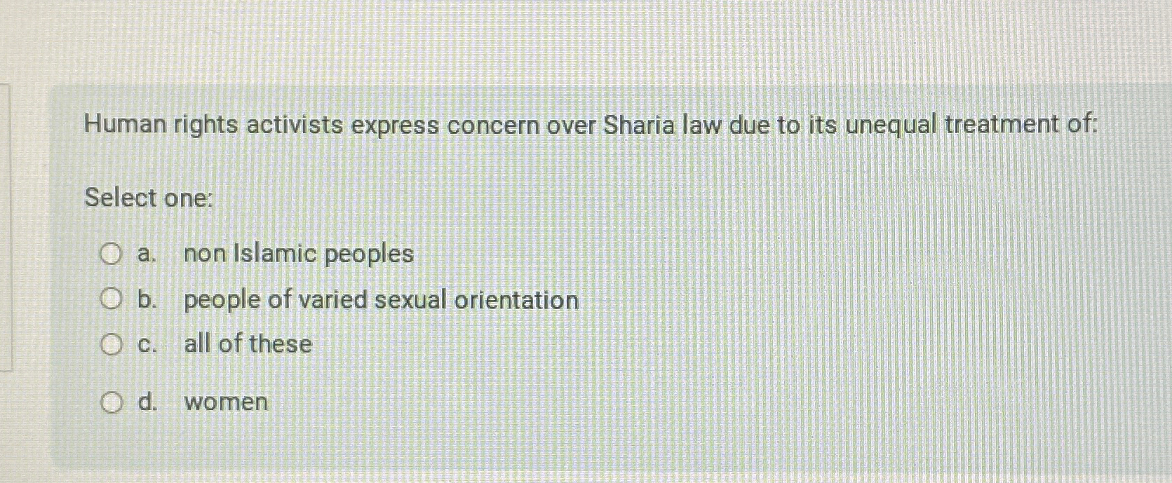 Solved Human rights activists express concern over Sharia | Chegg.com