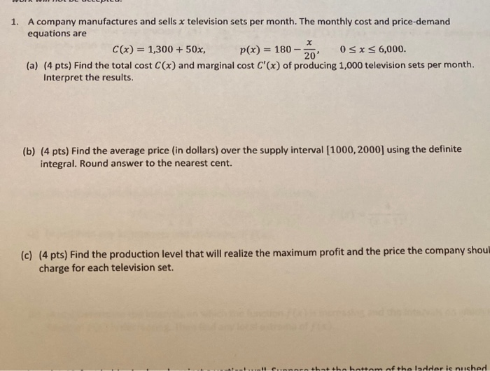 Solved X 1. A company manufactures and sells x television | Chegg.com