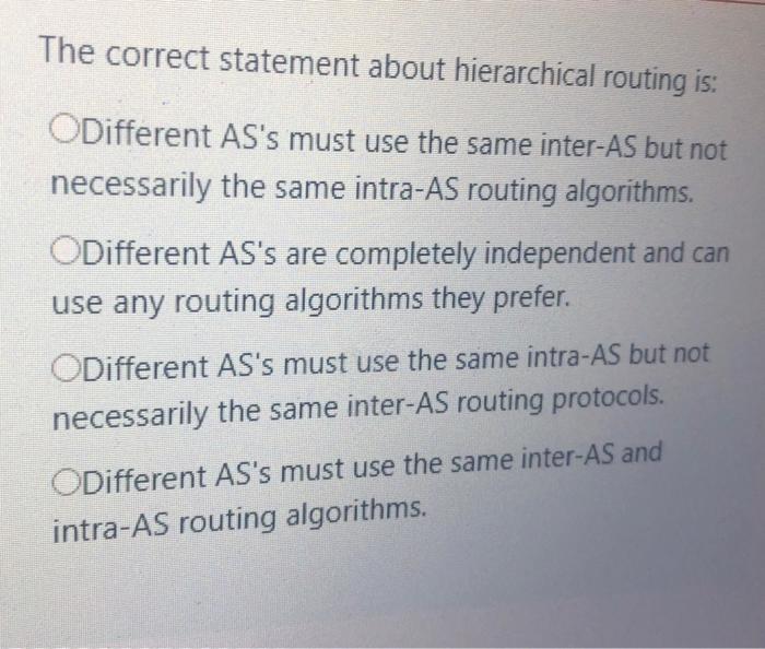 Solved The correct statement about hierarchical routing is: | Chegg.com