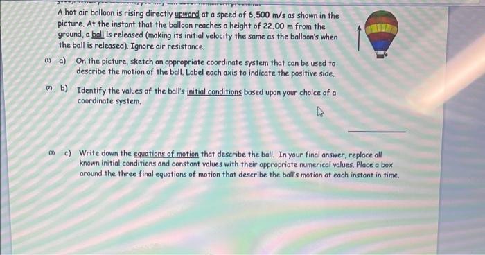 Solved A Hot Air Balloon Is Rising Directly Upward At A | Chegg.com