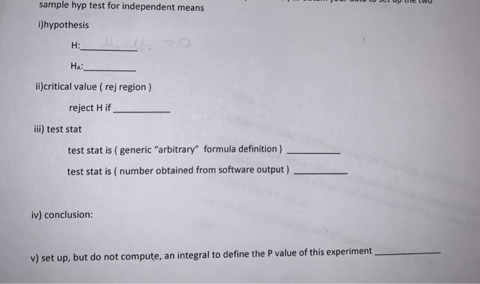 Solved sample hyp test for independent means i)hypothesis H: | Chegg.com
