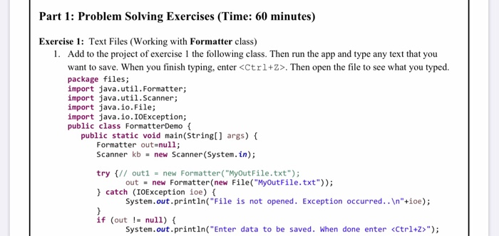 Part 1 Problem Solving Exercises Time 60 Minutes Chegg Com