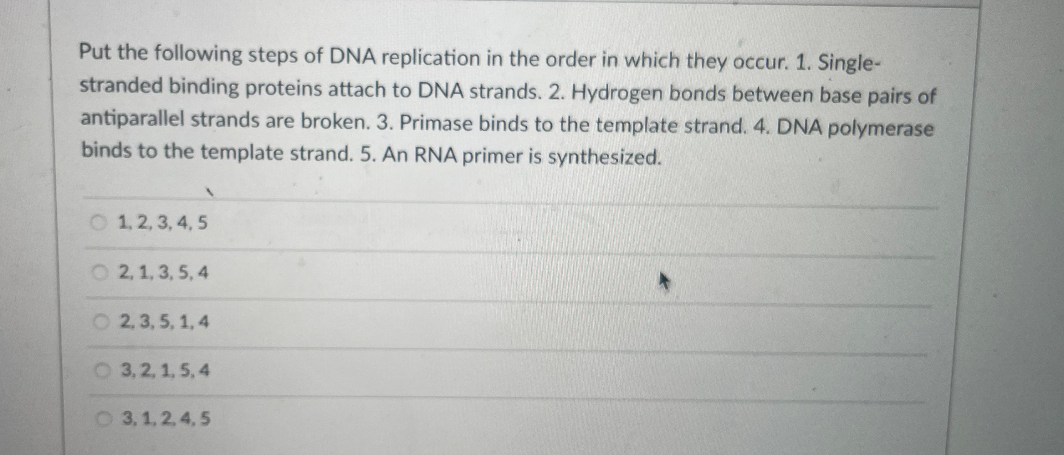 Solved Put the following steps of DNA replication in the | Chegg.com