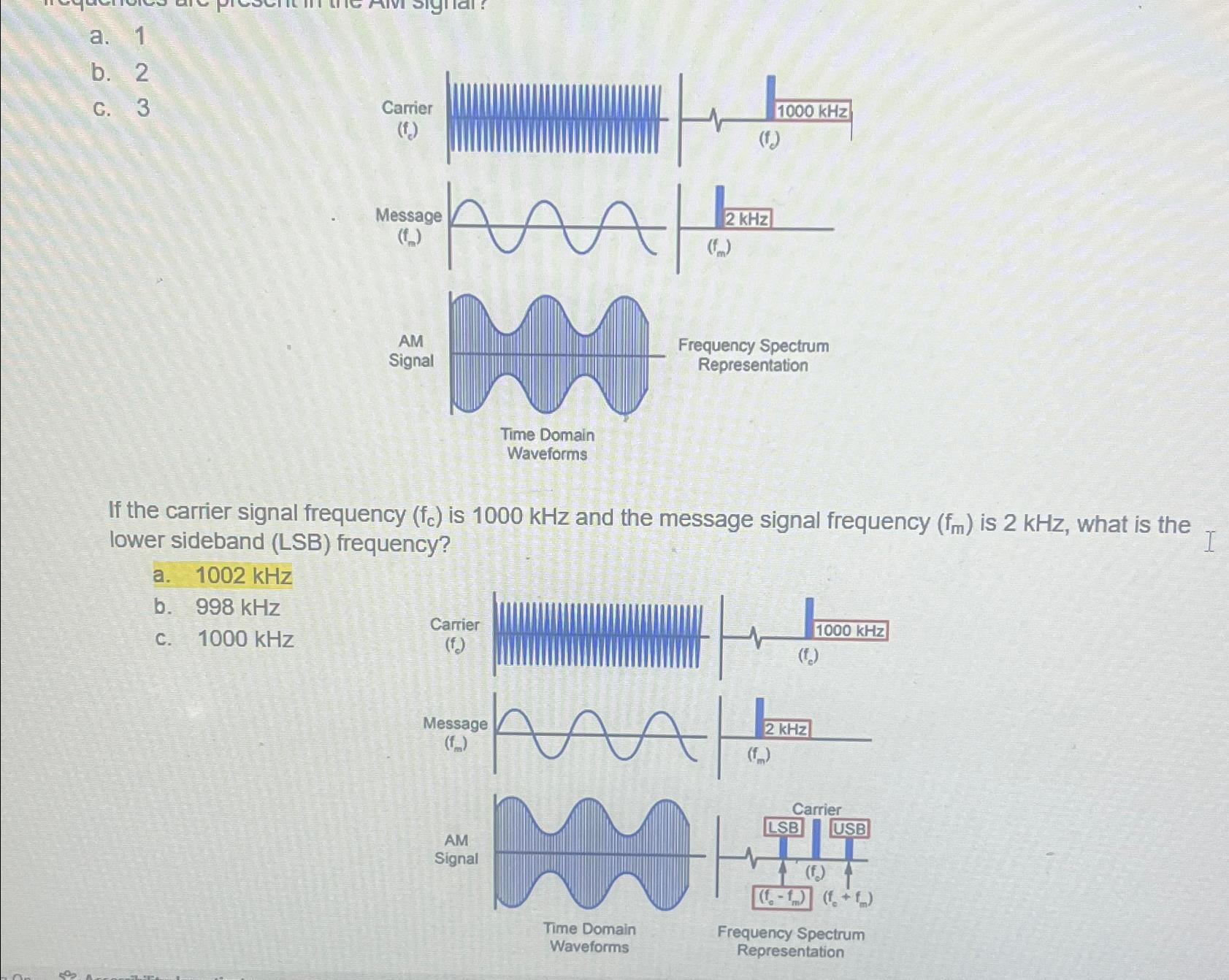 Solved a. 1b. 2c. 3If the carrier signal frequency (fc) ﻿is | Chegg.com