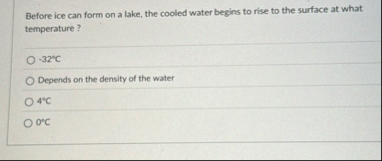 Solved Before ice can form on a lake, the cooled water | Chegg.com