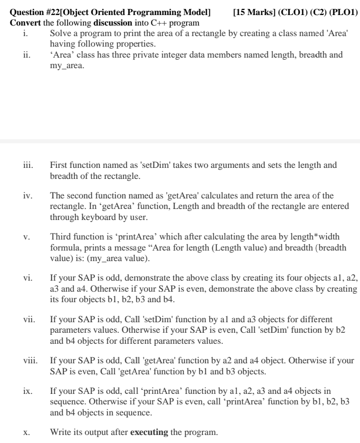 Solved Question #22[Object Oriented Programming Model] [15 | Chegg.com