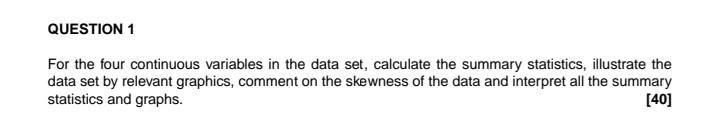 Solved For the four continuous variables in the data set, | Chegg.com