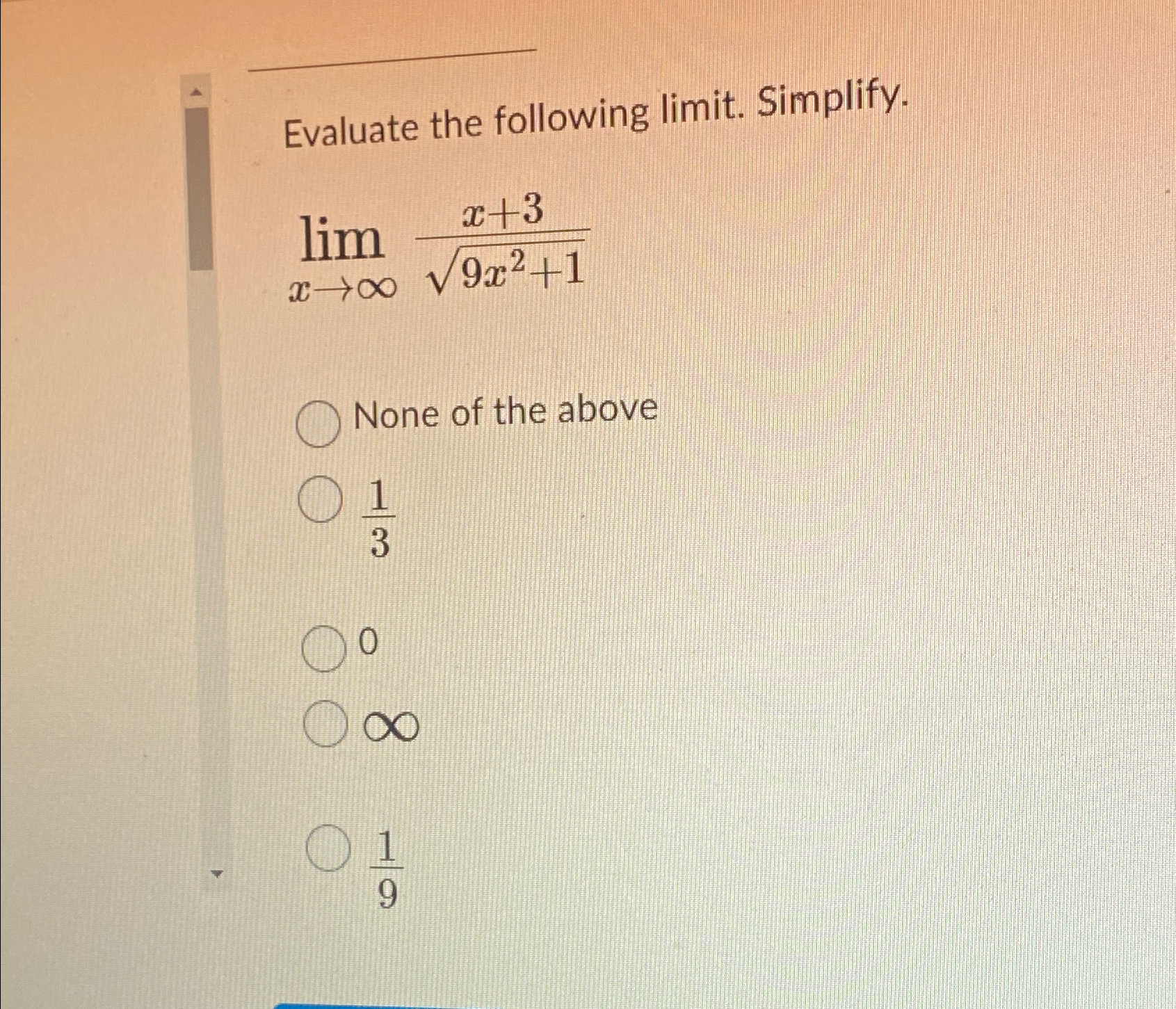Solved Evaluate the following limit. | Chegg.com
