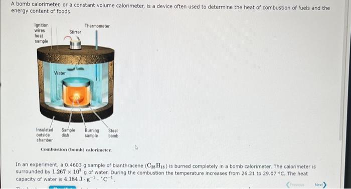 Solved A bomb calorimeter, or a constant volume calorimeter, | Chegg.com
