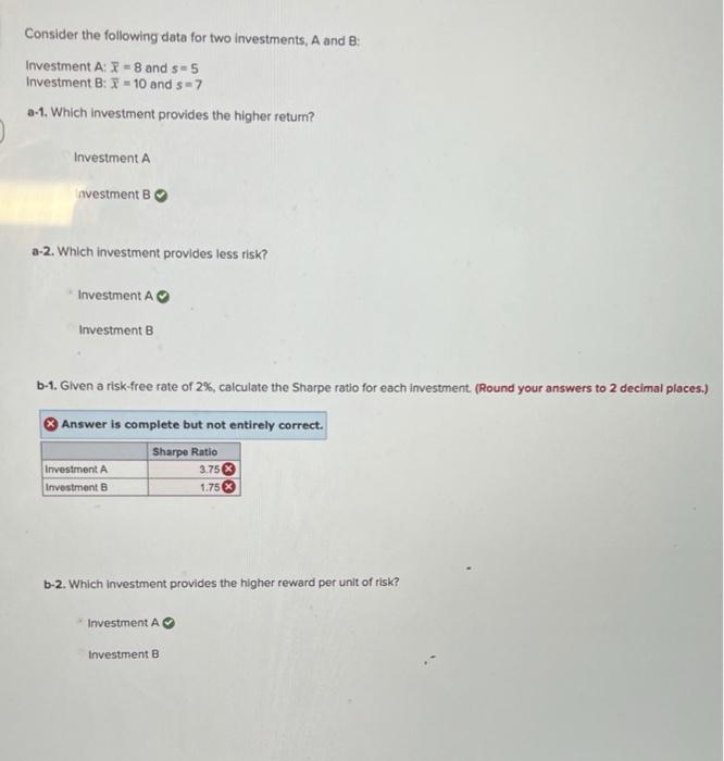 Solved Consider The Following Data For Two Investments, A | Chegg.com