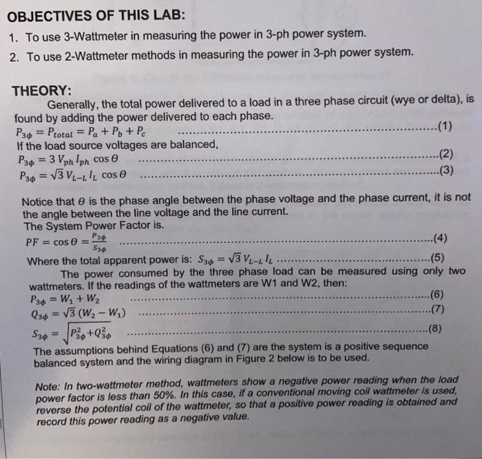 Solved OBJECTIVES OF THIS LAB: 1. To use 3-Wattmeter in | Chegg.com