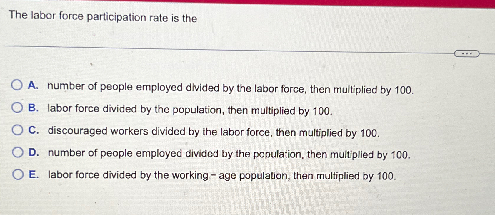 Solved The labor force participation rate is theA. ﻿number | Chegg.com
