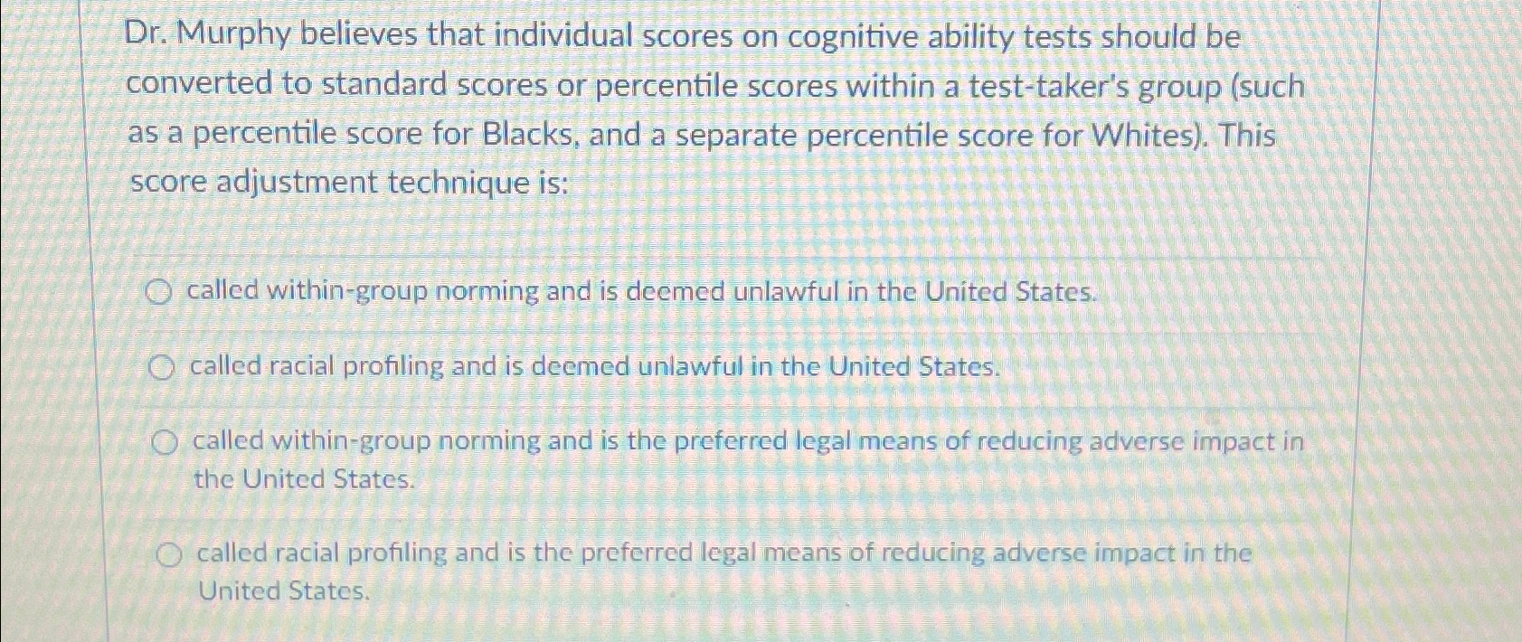 Solved Dr. ﻿Murphy believes that individual scores on | Chegg.com