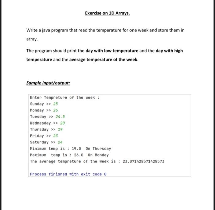 Solved Exercise on 1D Arrays. Write a java program that read | Chegg.com
