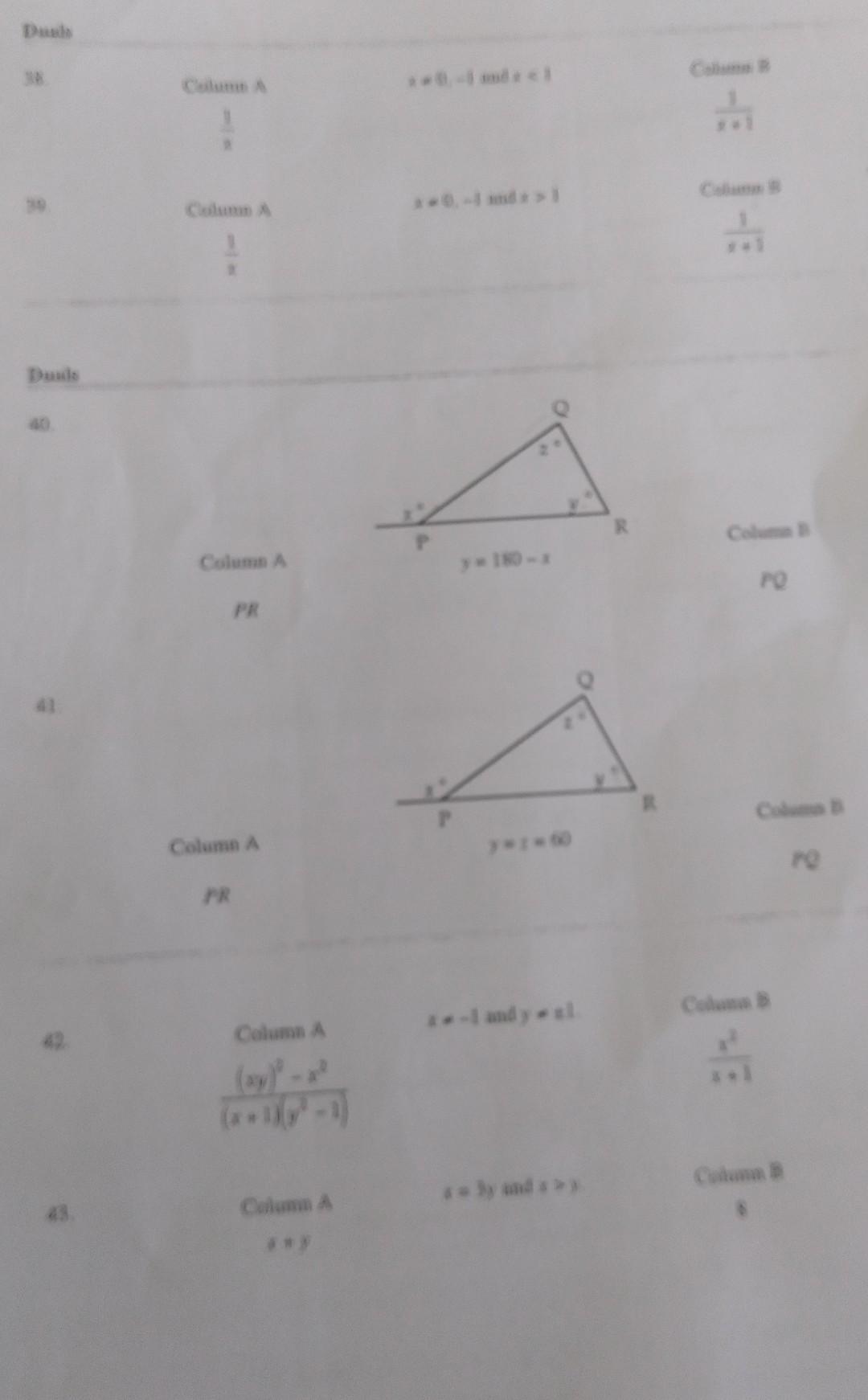 Quantitative Comparisons | Chegg.com