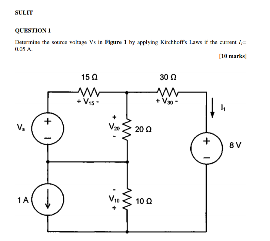 Solved SULIT QUESTION 1 Determine the source voltage Vs in | Chegg.com