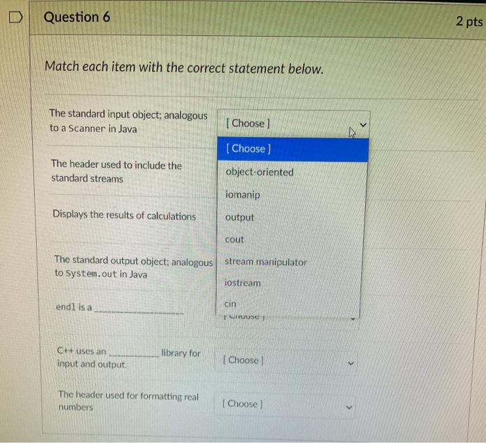 Solved Question 6 2 Pts Match Each Item With The Correct