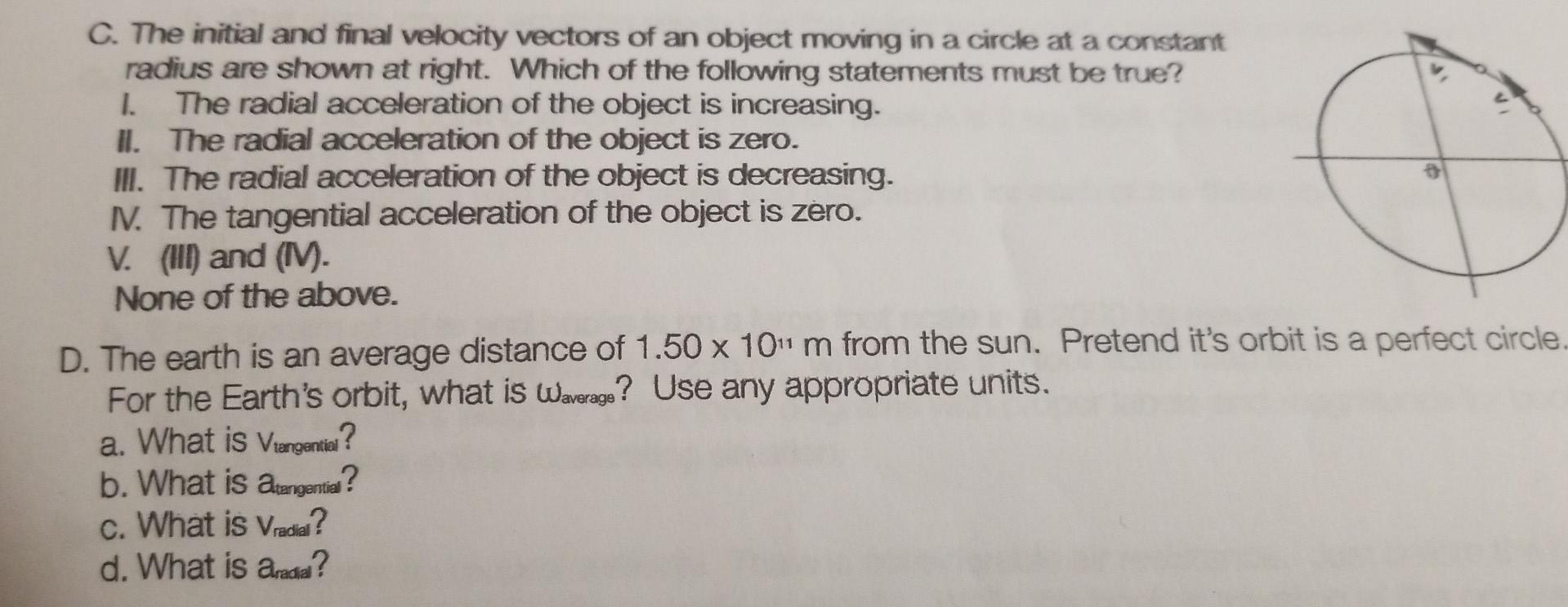 Solved C. The initial and final velocity vectors of an