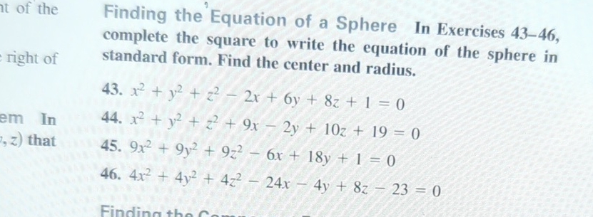 Solved Finding the Equation of a Sphere In Exercises 43-46, | Chegg.com