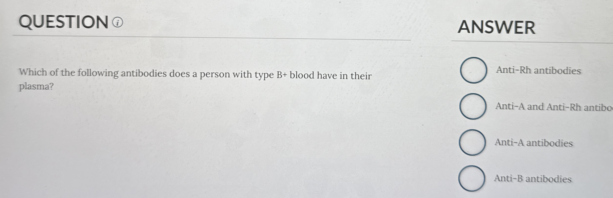 Solved QUESTIONANSWERWhich of the following antibodies does