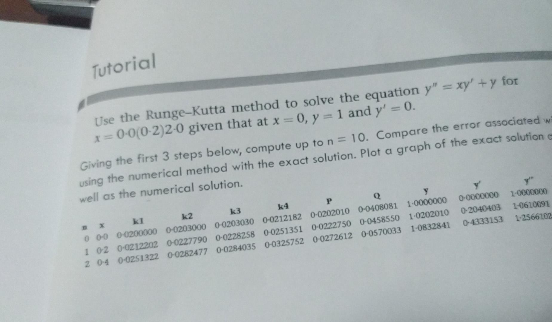 Solved Tutorial Use The Runge-Kutta Method To Solve The | Chegg.com