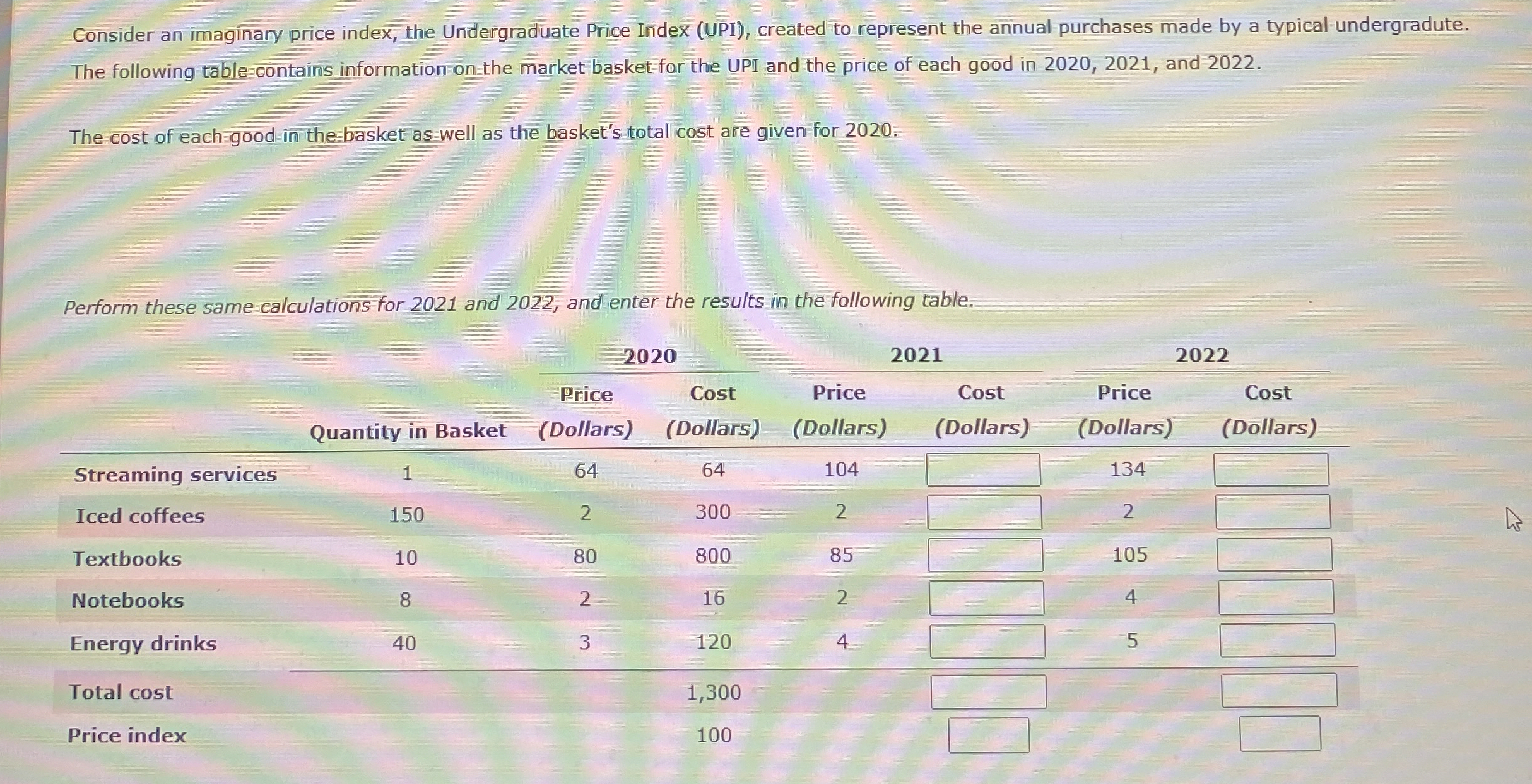 Solved Consider an imaginary price index, the Undergraduate | Chegg.com