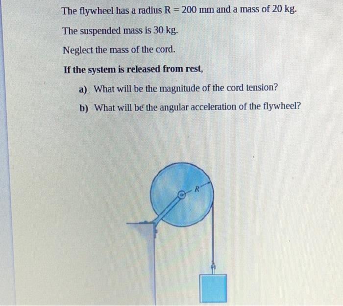Solved The flywheel has a radius R=200 mm and a mass of 20 | Chegg.com