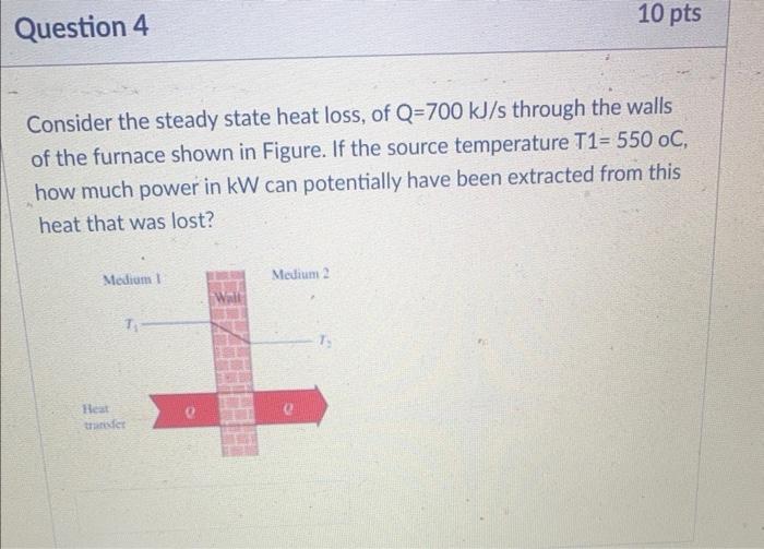 Solved Consider the steady state heat loss, of Q=700 kJ/s | Chegg.com