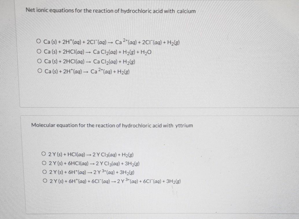 Solved Choose Balanced Molecular Ionic And Net Ionic