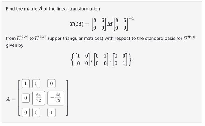 Solved Find The Matrix A Of The Linear Transformation | Chegg.com