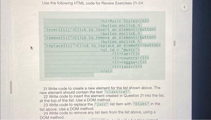 Solved Use the following HTML code for Review Exercises | Chegg.com