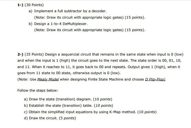 Solved 1-) (30 points) a) Implement a full subtractor by a | Chegg.com