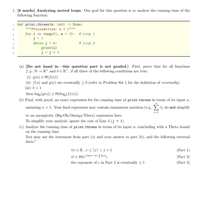 Solved 1. [8 marks) Analyzing nested loops. Our goal for | Chegg.com