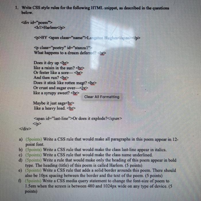 Solved 1. Write CSS style rules for the following HTML | Chegg.com