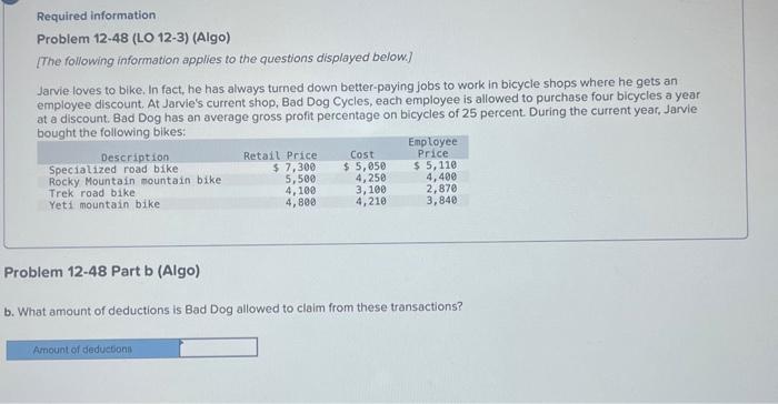 Solved Required information Problem 12-48 (LO 12-3) (Algo) | Chegg.com