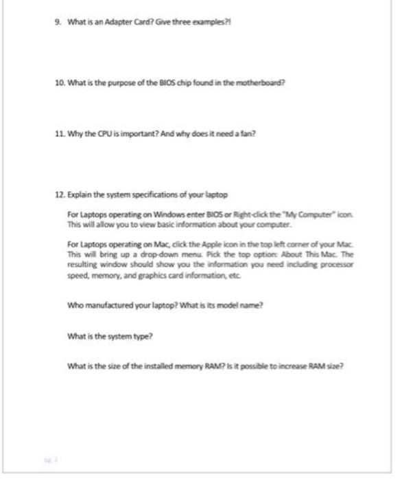 Solved 9. What is an Adapter Card? Give three samples?! 10. | Chegg.com