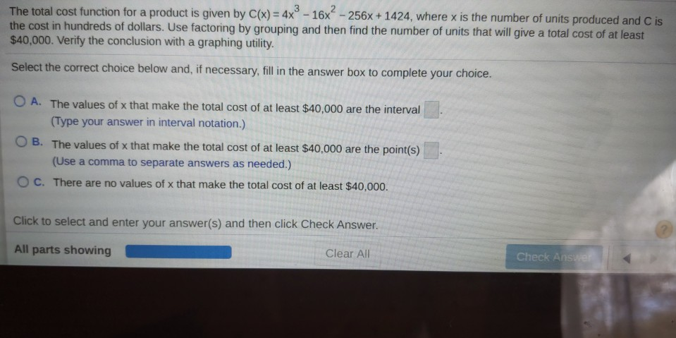 Solved The total cost function for a product is given by | Chegg.com