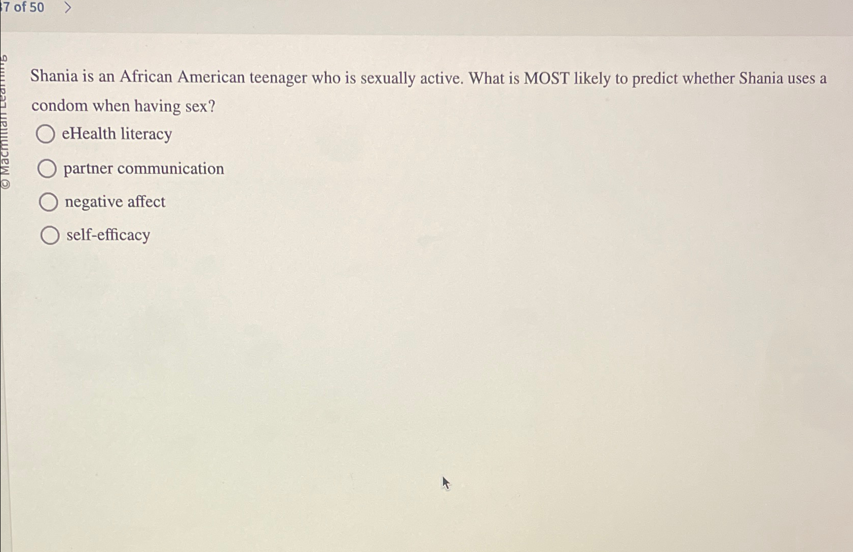 Solved 7 ﻿of 50Shania is an African American teenager who is | Chegg.com