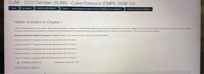 SUBR-2020 Fall Main (SUBR) - Cyber Forensics | Chegg.com