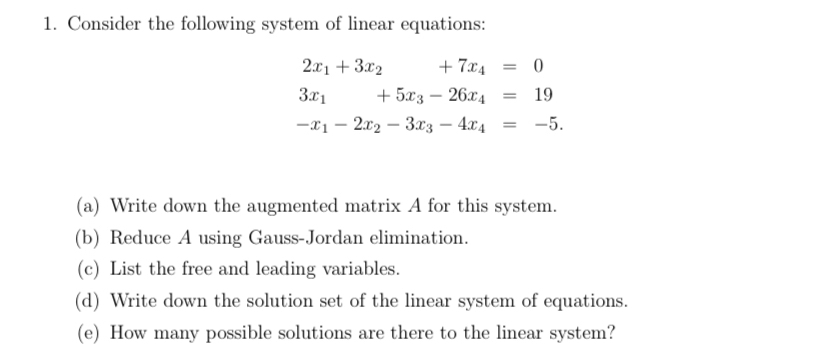 Solved Consider the following system of linear | Chegg.com
